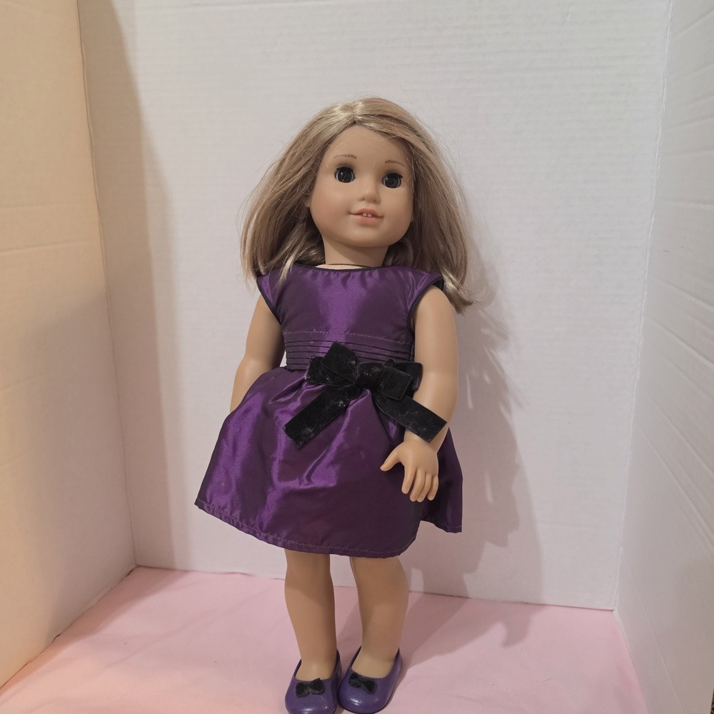 American Girl 18" Doll Blonde Hair Brown Eyes Purple Dress & Shoes EUC 2012 - Picture 2 of 7